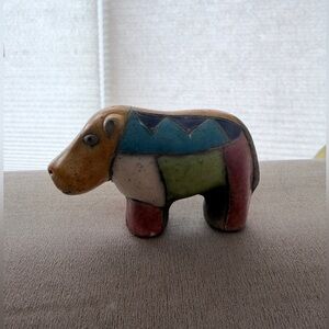 Small Handcrafted Multicolor Ceramic Hippopotamus Figurine